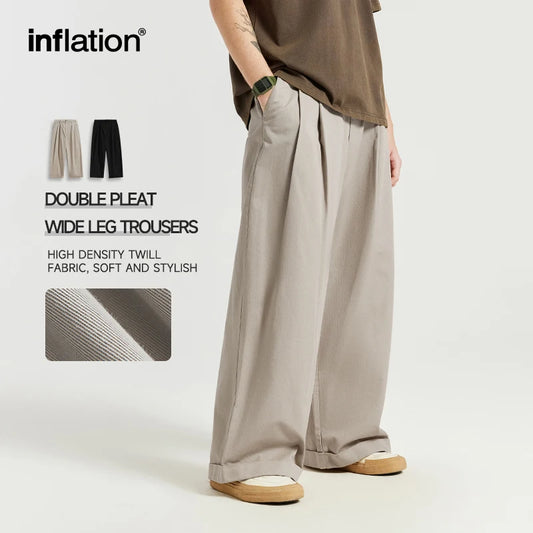 Japanese Style Double Pleat Straight Leg Pants