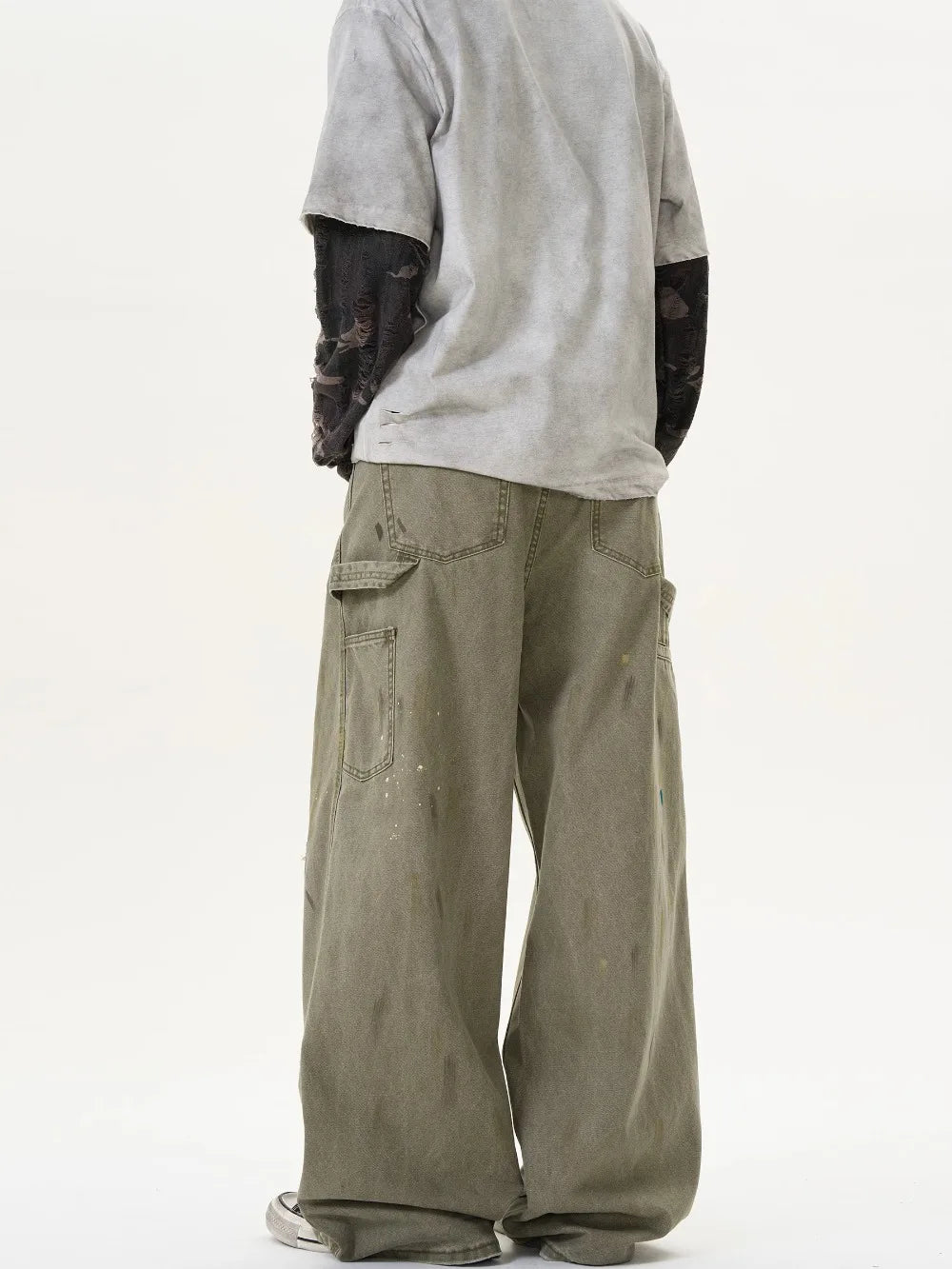 Ink-splashed Overalls Men's Washed Baggy Jeans