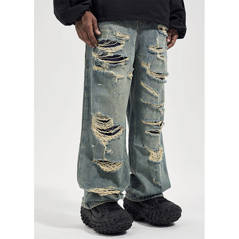 Ripped Wide Leg Washed Retro Oversized Jeans