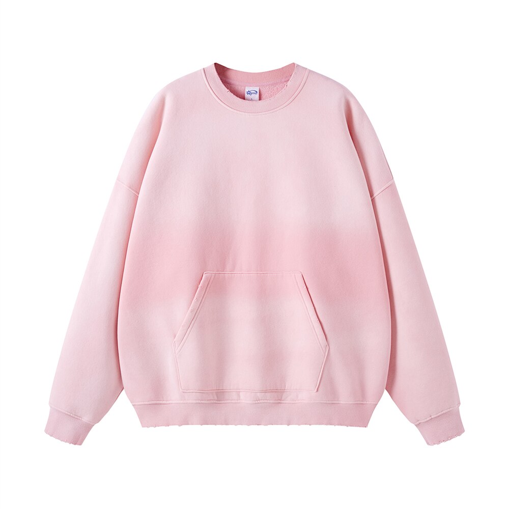 ZODF Oversized Ripped O-Neck Washed Fleece Sweatshirt