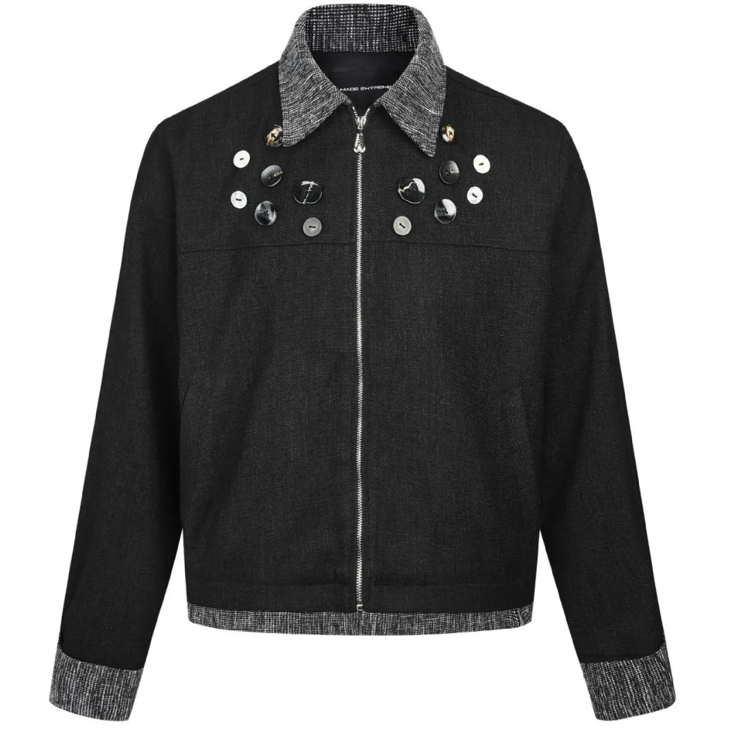 Shell Buckle Jacket Short Lapel Contrasting Varsity Jacket