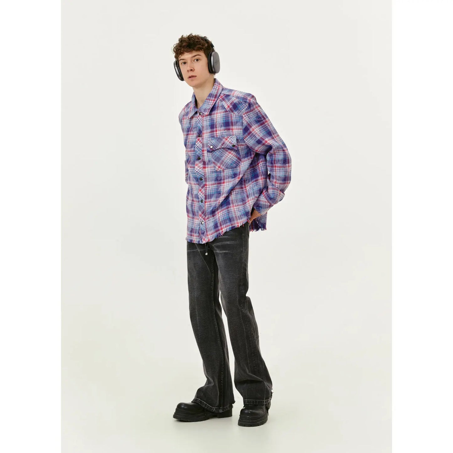 MADEEXTREME Checkered Tassels Damaged Shirt