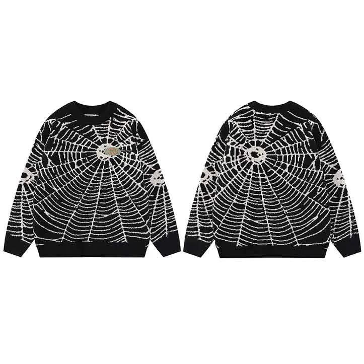 Streetwear Sweater Hipster ("Spider Web") Graphic  Black Purple