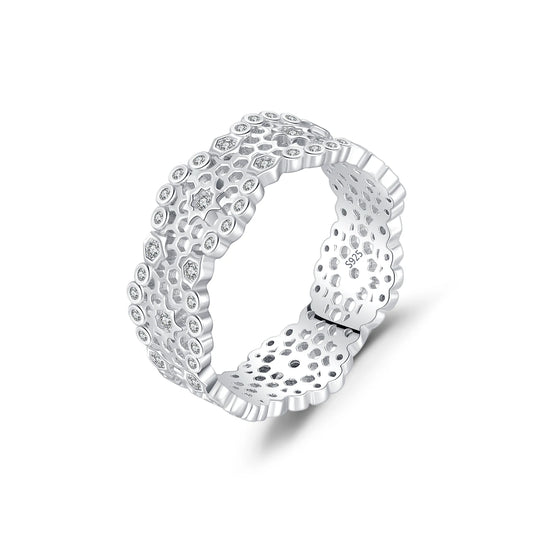 925 Sterling Silver High-end Irregular Honeycomb Wide Finger Ring