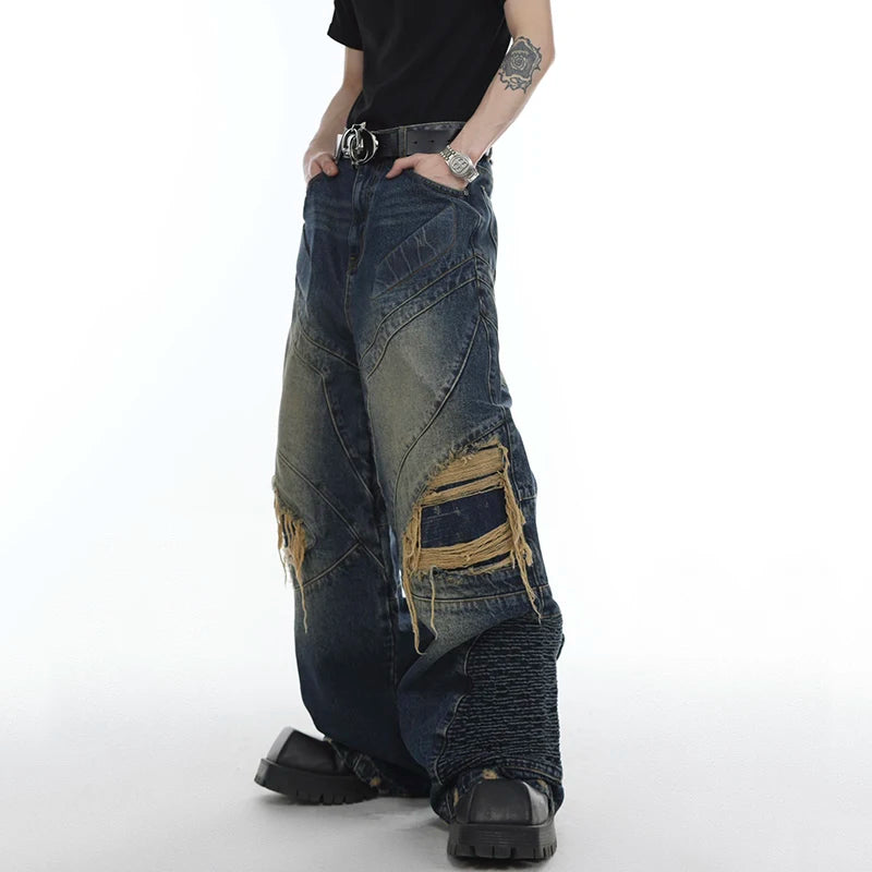 Patchwork Draped Washed Jeans