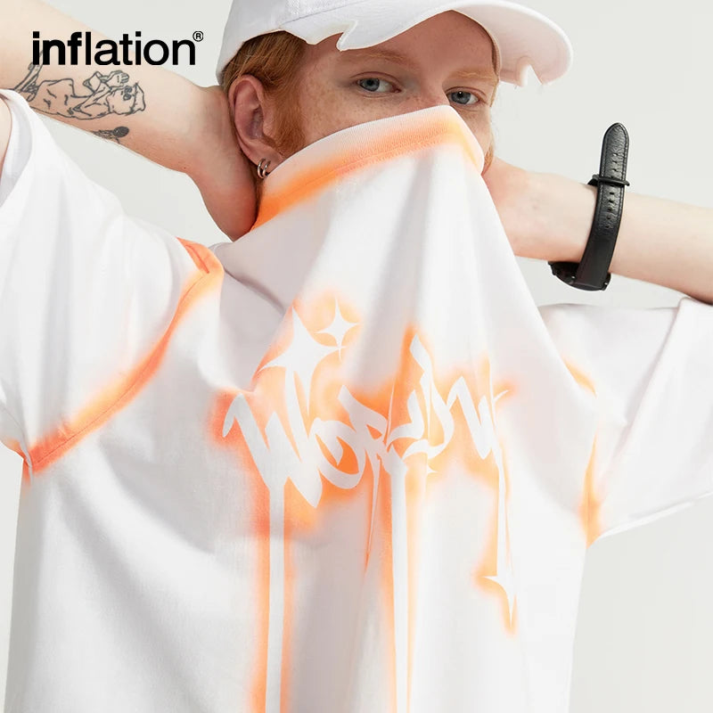 INFLATION Spray-Painted Graffiti Prin Oversized T-shirt