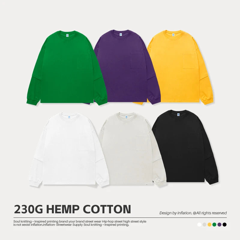 INFLATION Plain Long Sleeve Oversized Cotton T-shirts