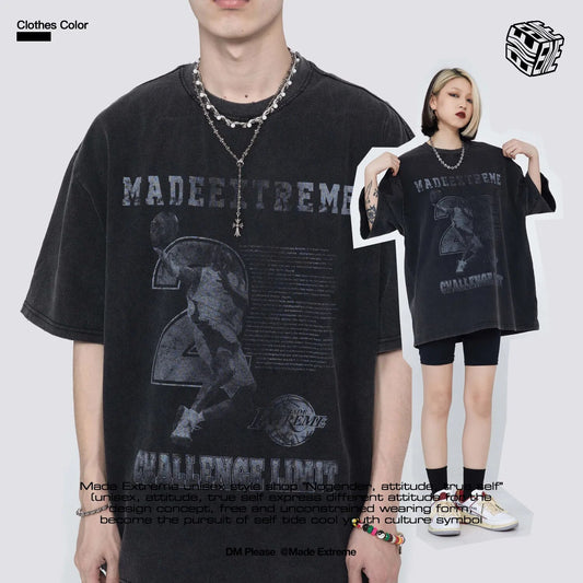 MADEEXTREME vintage washed print short sleeved oversized T-shirt