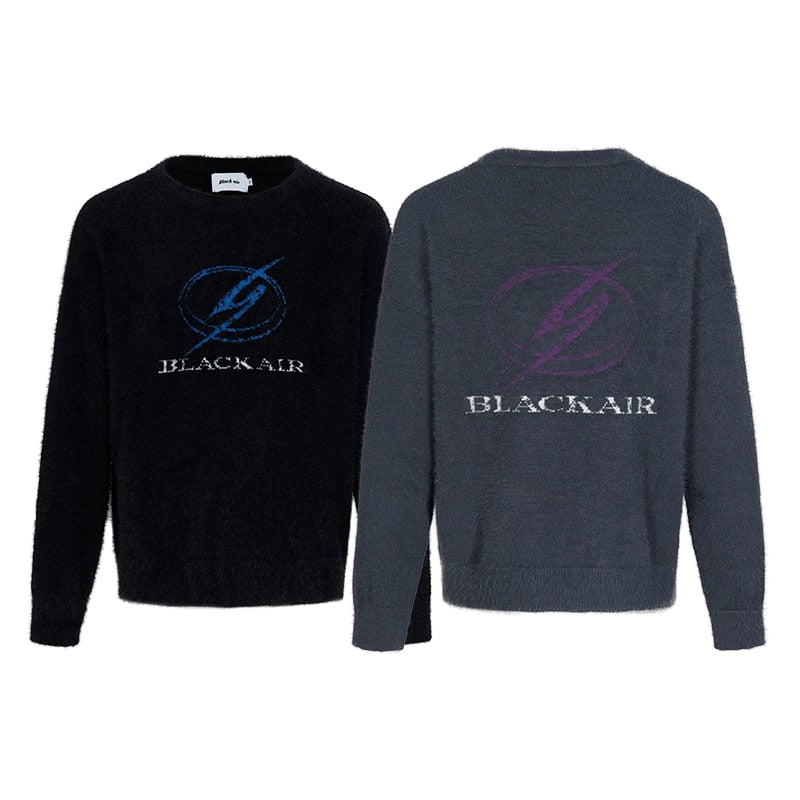 BLACK AIR Lightning Letter Jacquard Mohair Vintage Sweater