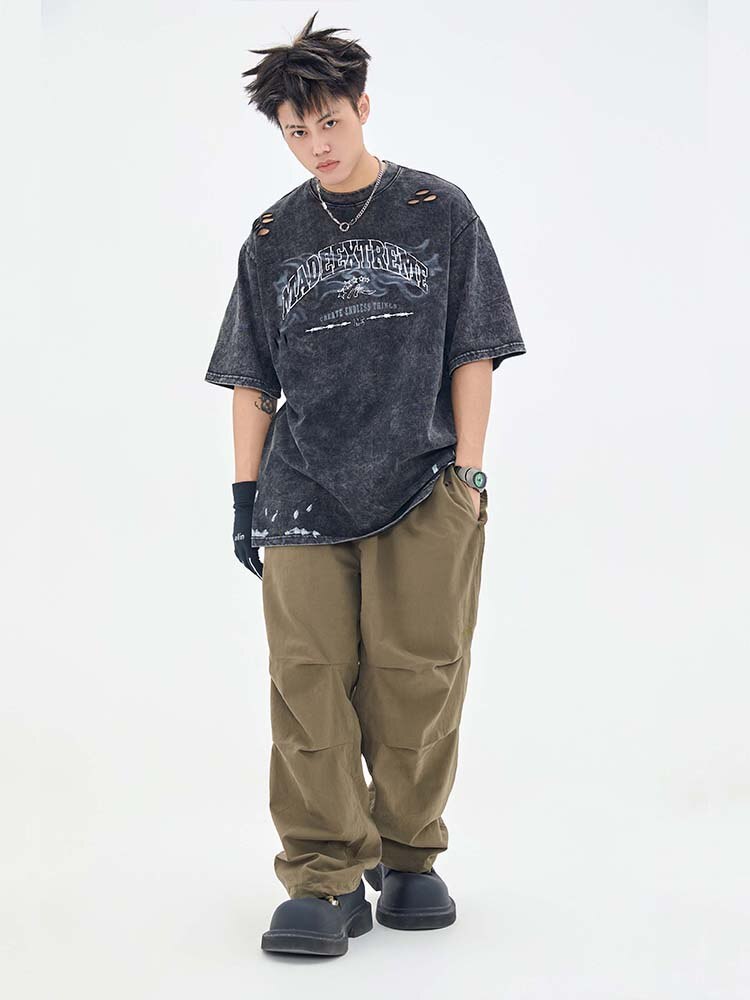 MADEEXTREME Wide Leg Baggy Pleated Military Parachute Pants