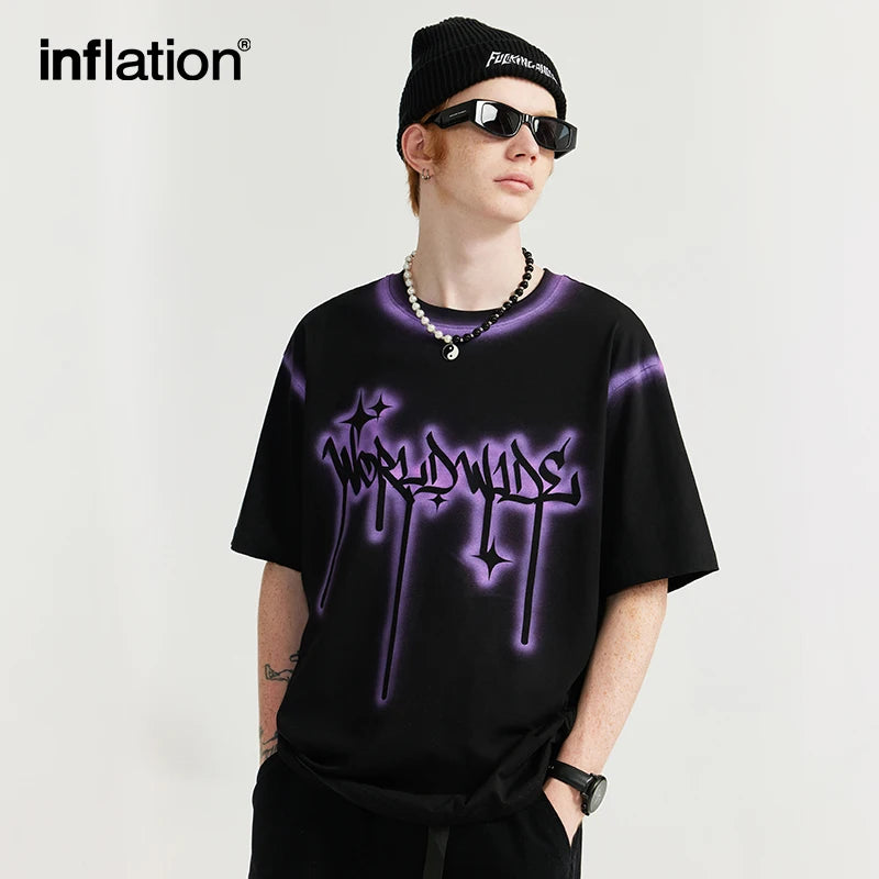 INFLATION Spray-Painted Graffiti Prin Oversized T-shirt