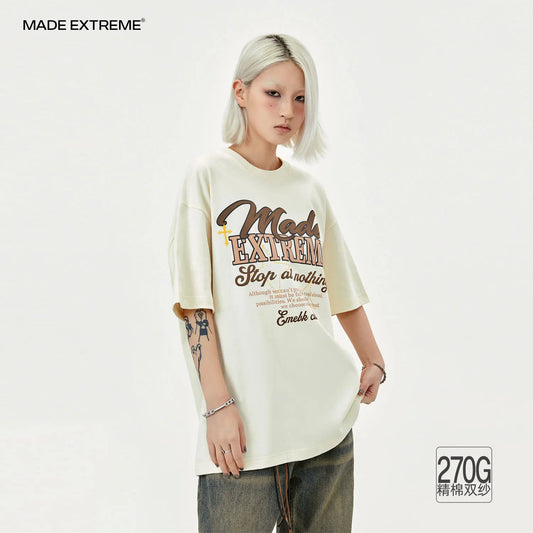 MADEEXTREME Street Printing Retro Foam Letters Short Sleeve T-shirt