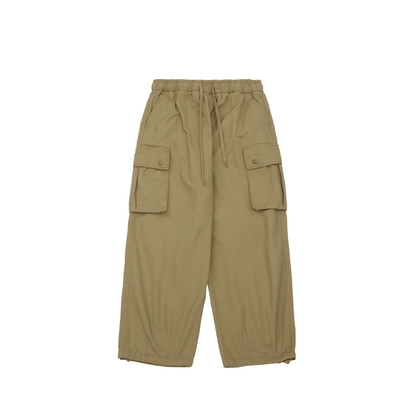 Block Pocket Parachute Drawstring Waist Cargo Pants