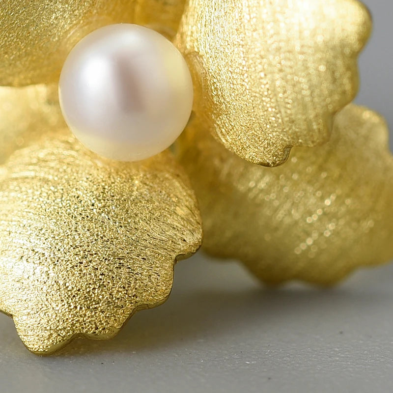 Natural Pearl Delicate Begonia Flower Stud Earrings