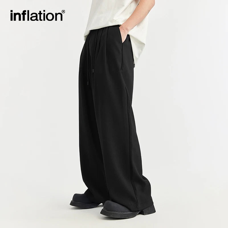 INFLATION Black Wide Leg Casual Trousers