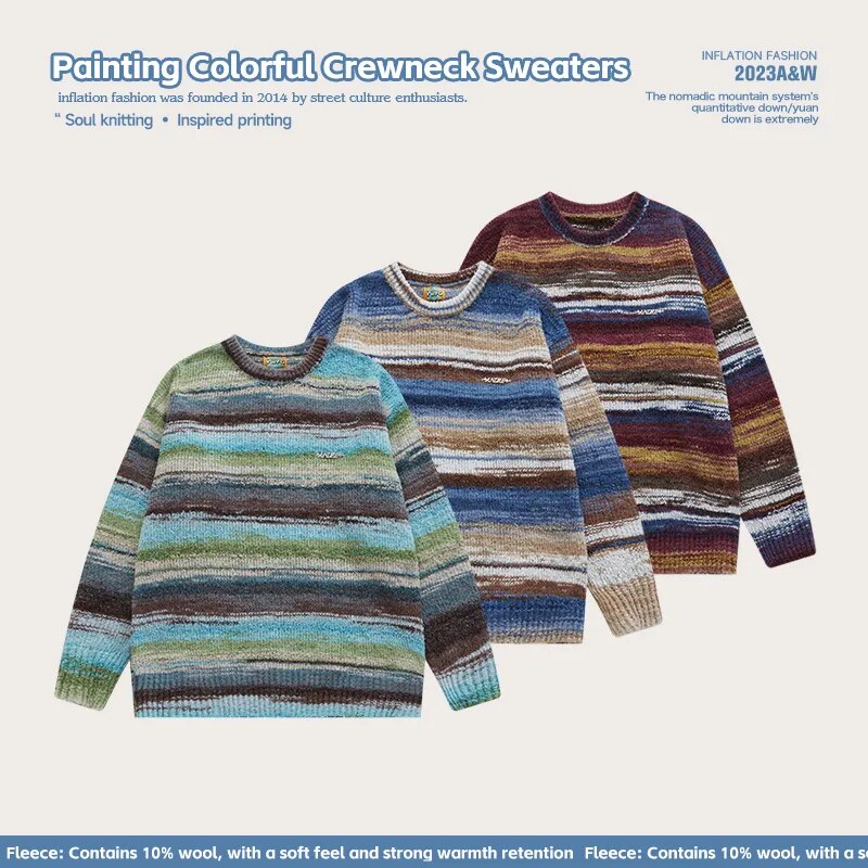 INFLATION Colorful Stripe Crewneck Knitted Sweater