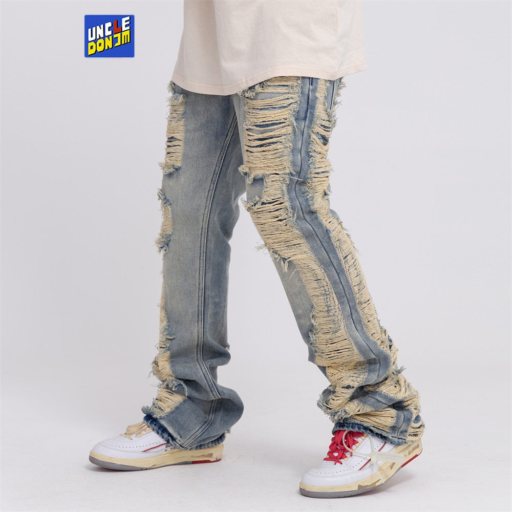 Ripped Cargo Distressed Flare Jeans