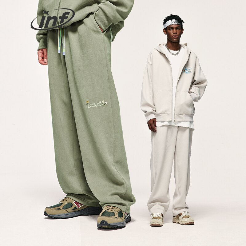 INFLATION Zip Up Hoodie and Sweatpant Set Unisex Embroidery Oversized Tracksuit