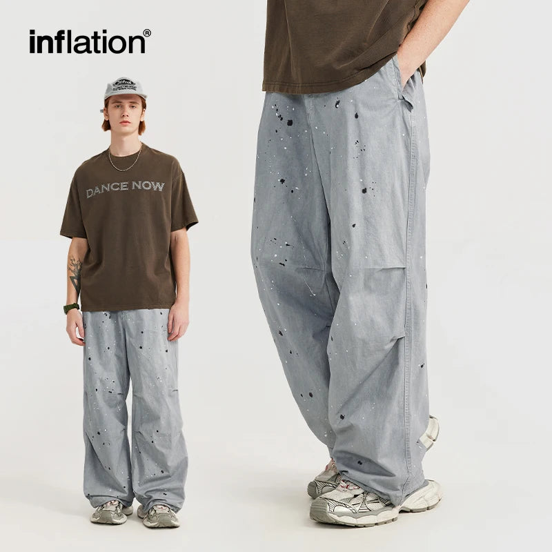 Washed Splashed Parachute Wide Leg Cargo Pants