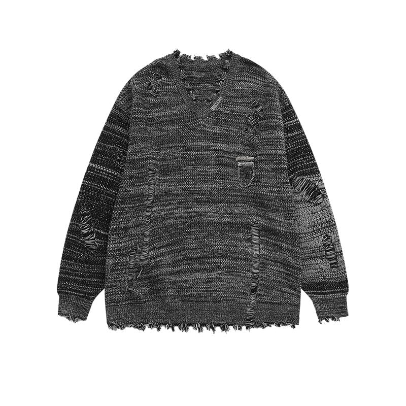 INFLATION High Street V-neck Oversize Ripped Sweaters