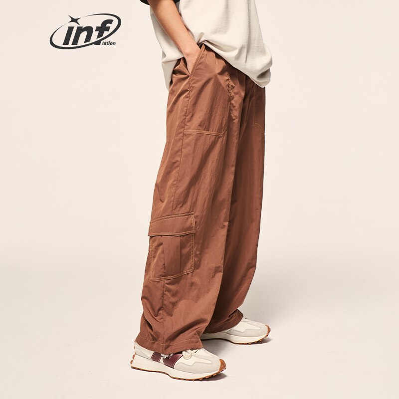 INFLATION Multi Pockets Wide Leg Loose Fit Elastic Waist Cargo Pants