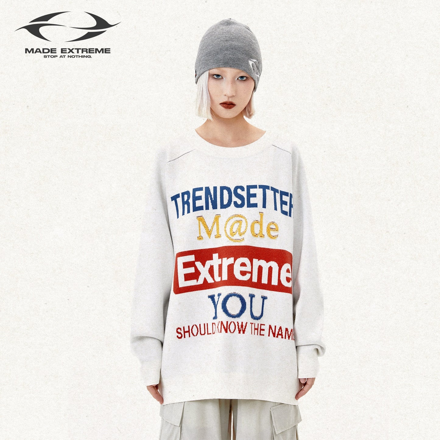 MADE EXTREME Slogan Letter Jacquard Knit Sweater