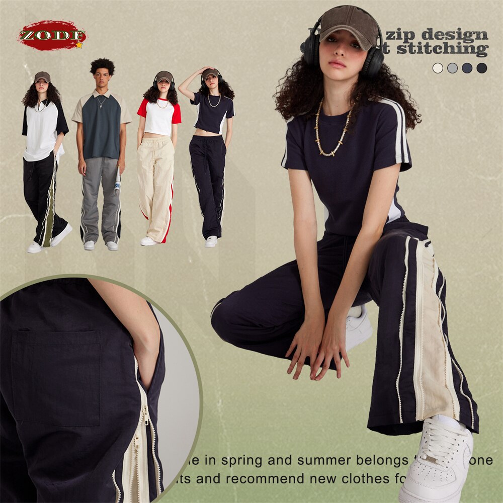 Double Zipper Unisex Hip Hop High Street Pants