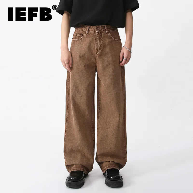 IEFB Coffee Colored Casual Wide Leg Denim Jeans