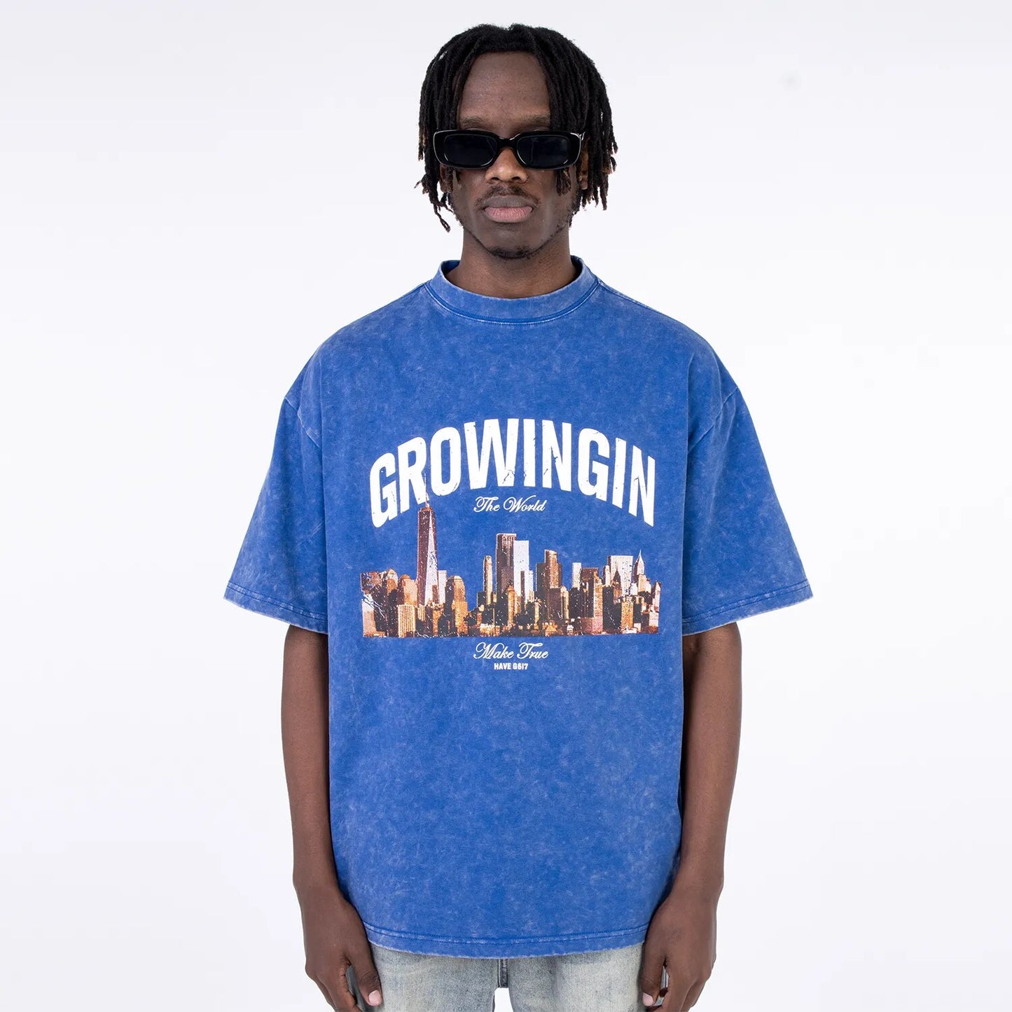 UncleDonJM "GROWING" City Printed Washed Oversized Distressed Cotton T-shirt