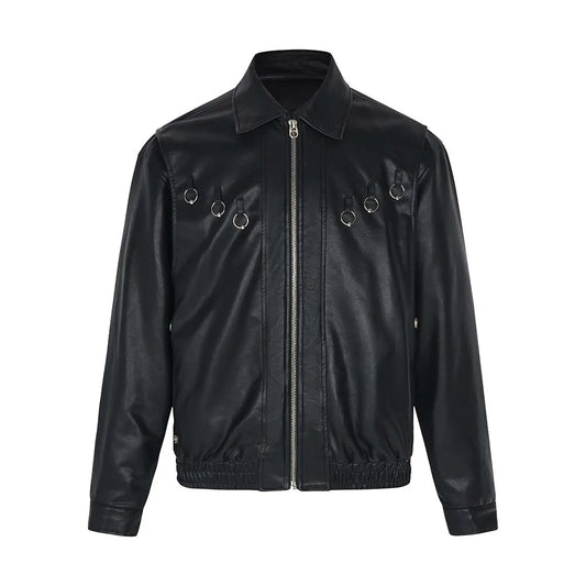 MADEEXTREME Ring Buckle Stitching Leather Jacket