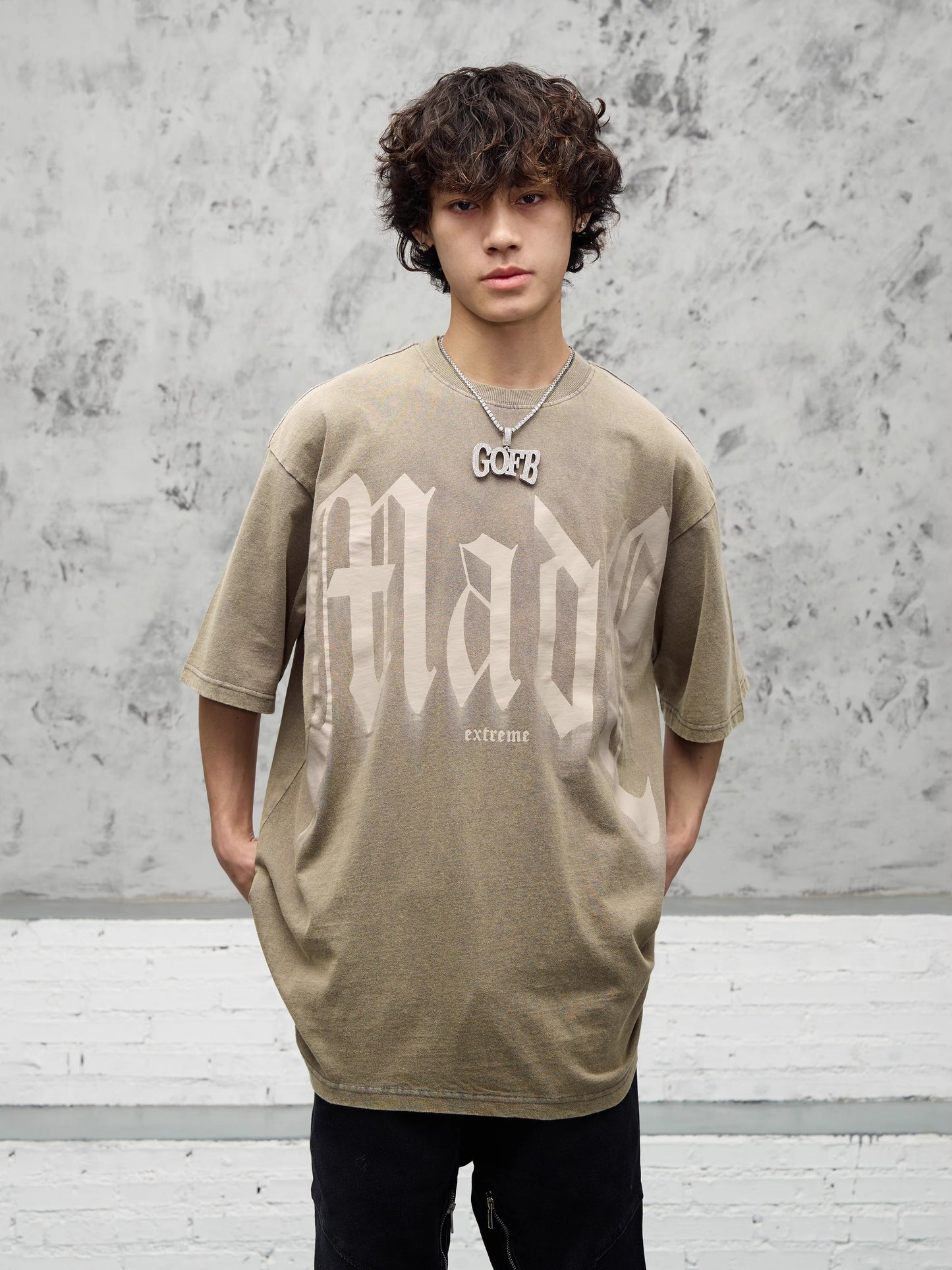 MADE EXTREME LARGE LETTERS PRINT LOOSE WASHED T-SHIRT