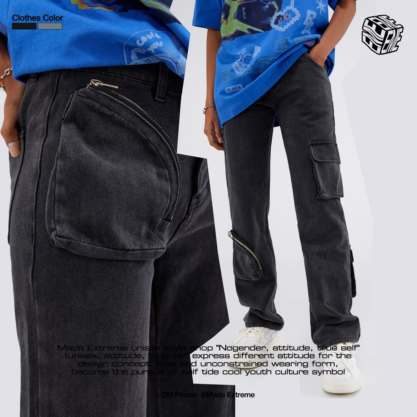 MADE EXTREME Large Pocket Splicing Cargo Jeans