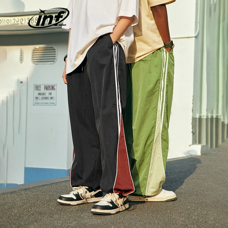 INFLATION Colorblock Wide Leg Loose Fit Side Striped Jogger