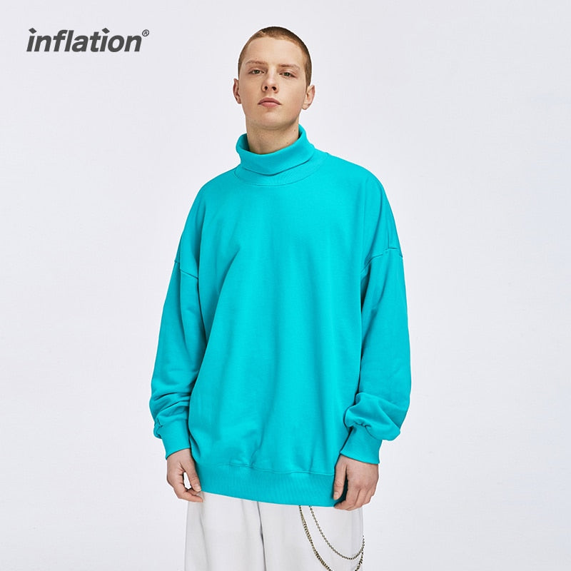 INFLATION Basic High Collar Drop Shoulder Oversized Sweatshirt