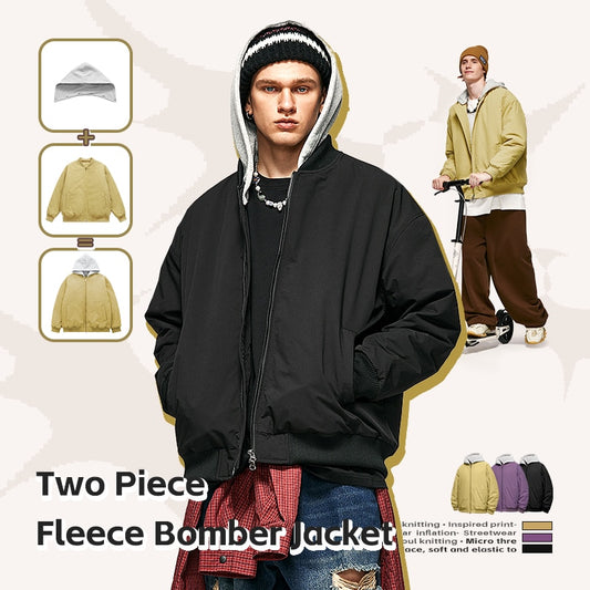 INFLATION Colorblock Detachable Hooded Cotton Padded Bomber Jacket