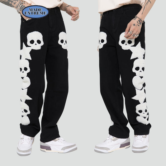 BLACKAIR skulls pattern baggy jeans skeleton embroidery jeans