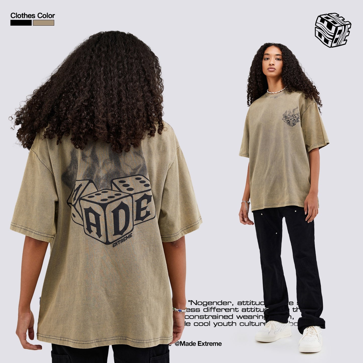MADEEXTREME Flame Dice Print Casual Oversized T-Shirt