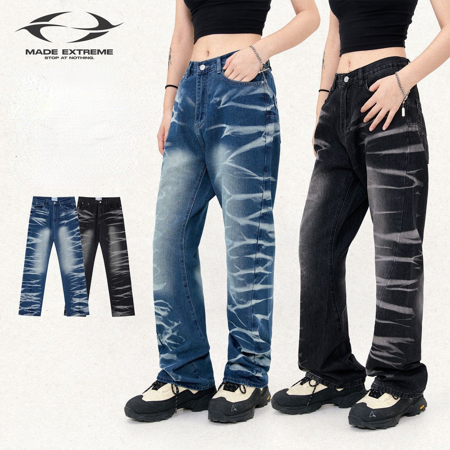 MADEEXTREME Y2K Washed Corrugated Straight Jeans