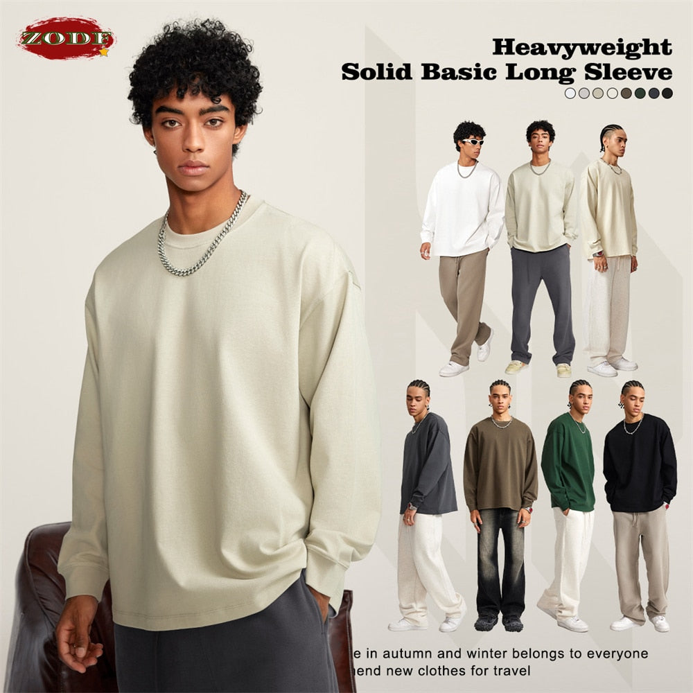 ZODF Long Sleeve Heavyweight Basic Cotton T-Shirt