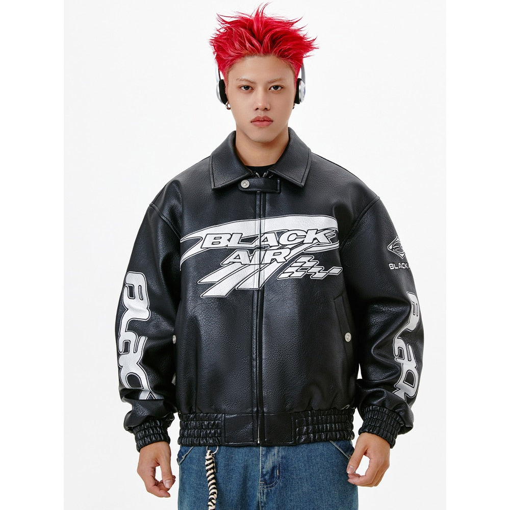 BLACKAIR Embroidery Racing Leather Jacket