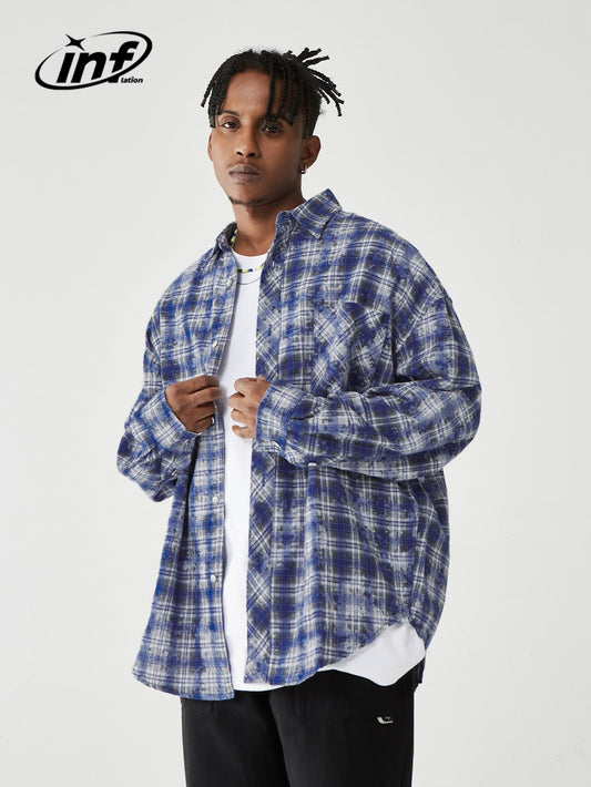 INFLATION Brushed Blue Plaid Long Sleeve Oversized Shirt