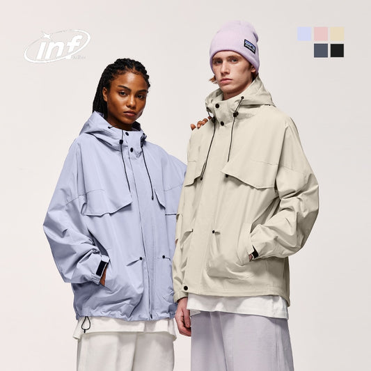 INFLATION Outdoor Windproof Unisex High Collar Zip Up Hooded Softshell Jacket