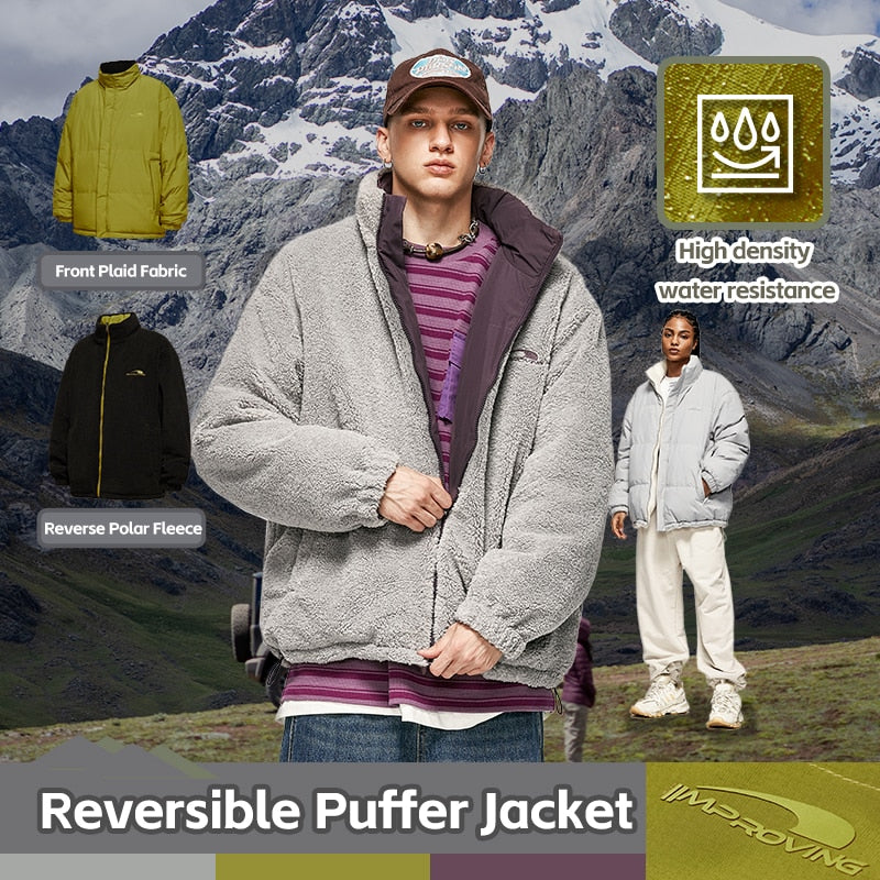 INFLATION Stand Collar Polar Fleece Cotton Padded Reversible Lambswool Jacket
