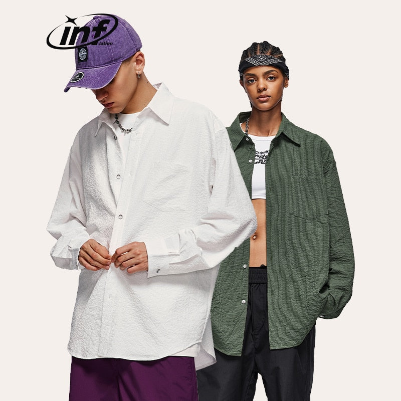 INFLATION Seersucker Textured Oversized Long Sleeved Shirt