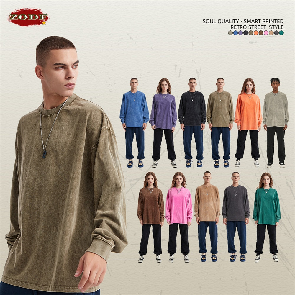 ZODF Long Sleeve Washed Cotton T-shirt