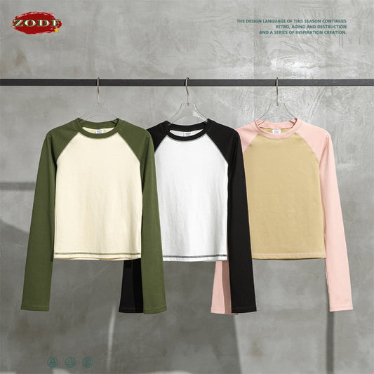 ZODF Raglan Sleeve Contrast Color T-Shirt