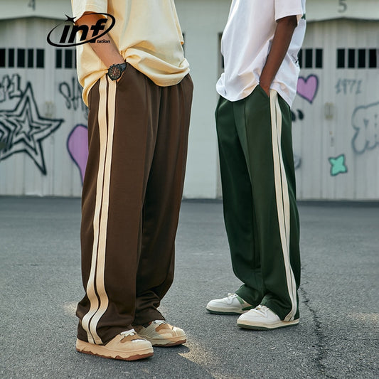 INFLATION Vintage Side Stripe Track Pants Unisex Elastic Waist Wide Leg Pants Male Trousers