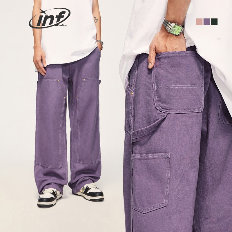 Candy Color Straight Leg Denim Cargo Pants