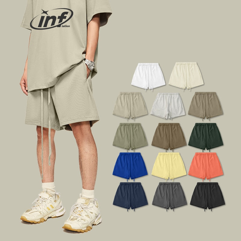 INFLATION Solid Color Drawstring  Waist Straight Leg Lounge Shorts