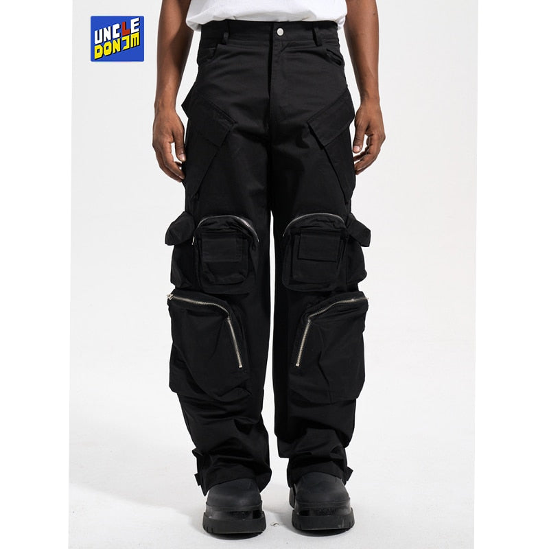 Black Multi-pocket Wide-leg Cargo Pant